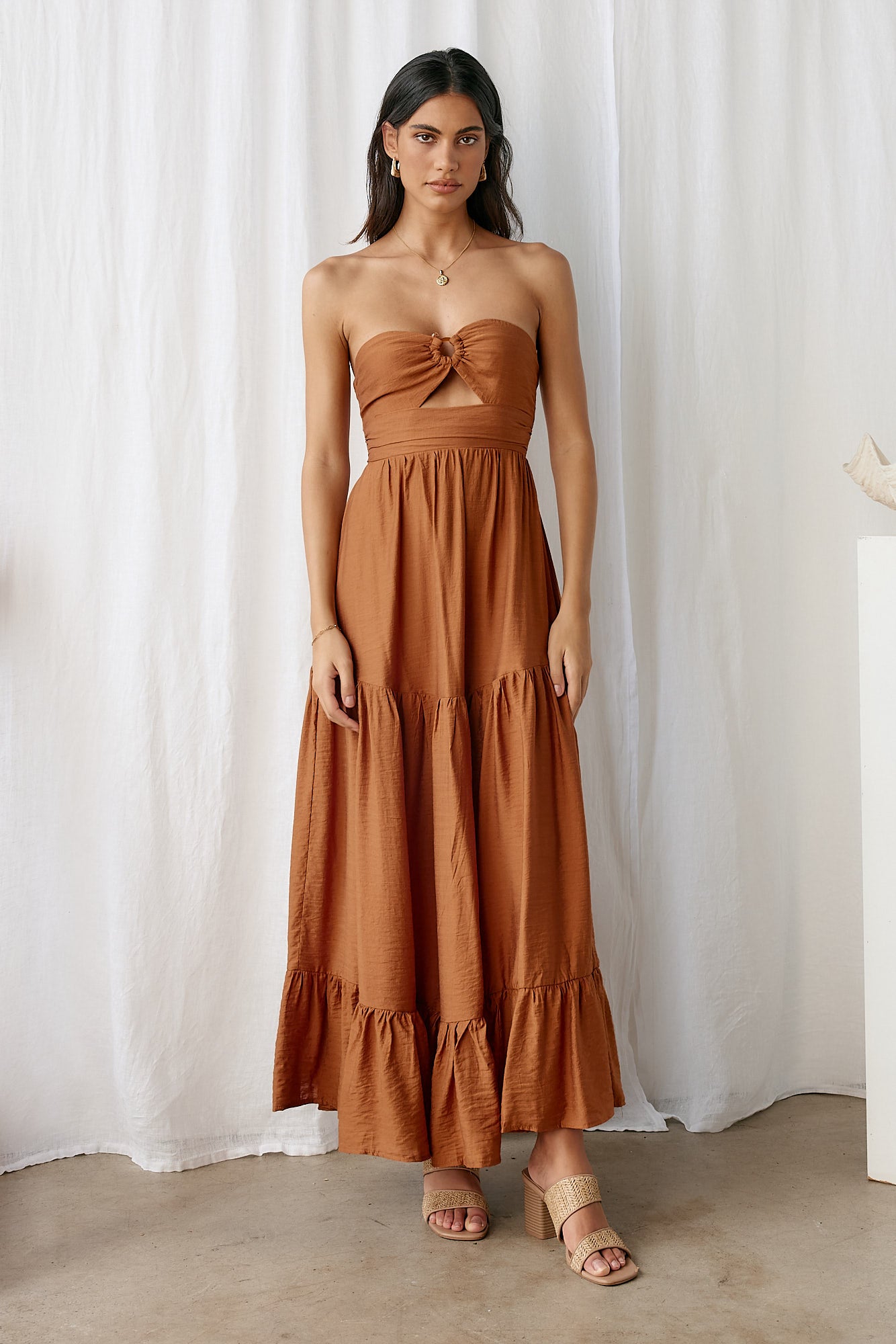 Let's Fly Away Maxi Dress Tan-Roy Dress