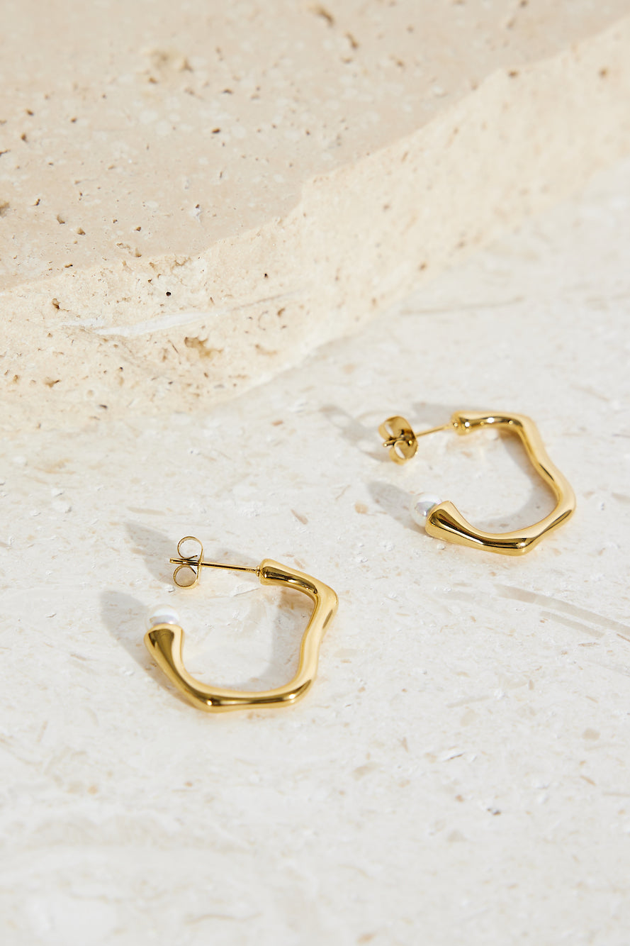18K Gold Plated Fashion Edge Hoop Earrings Gold-Roy Dress