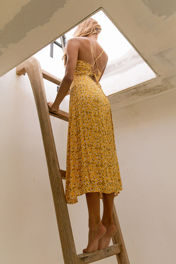 Born In Spring Midi Dress Yellow-Roy Dress