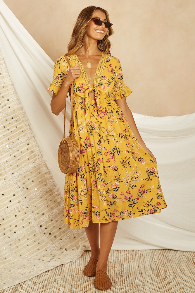 Ashler Hills Midi Dress Mustard-Roy Dress