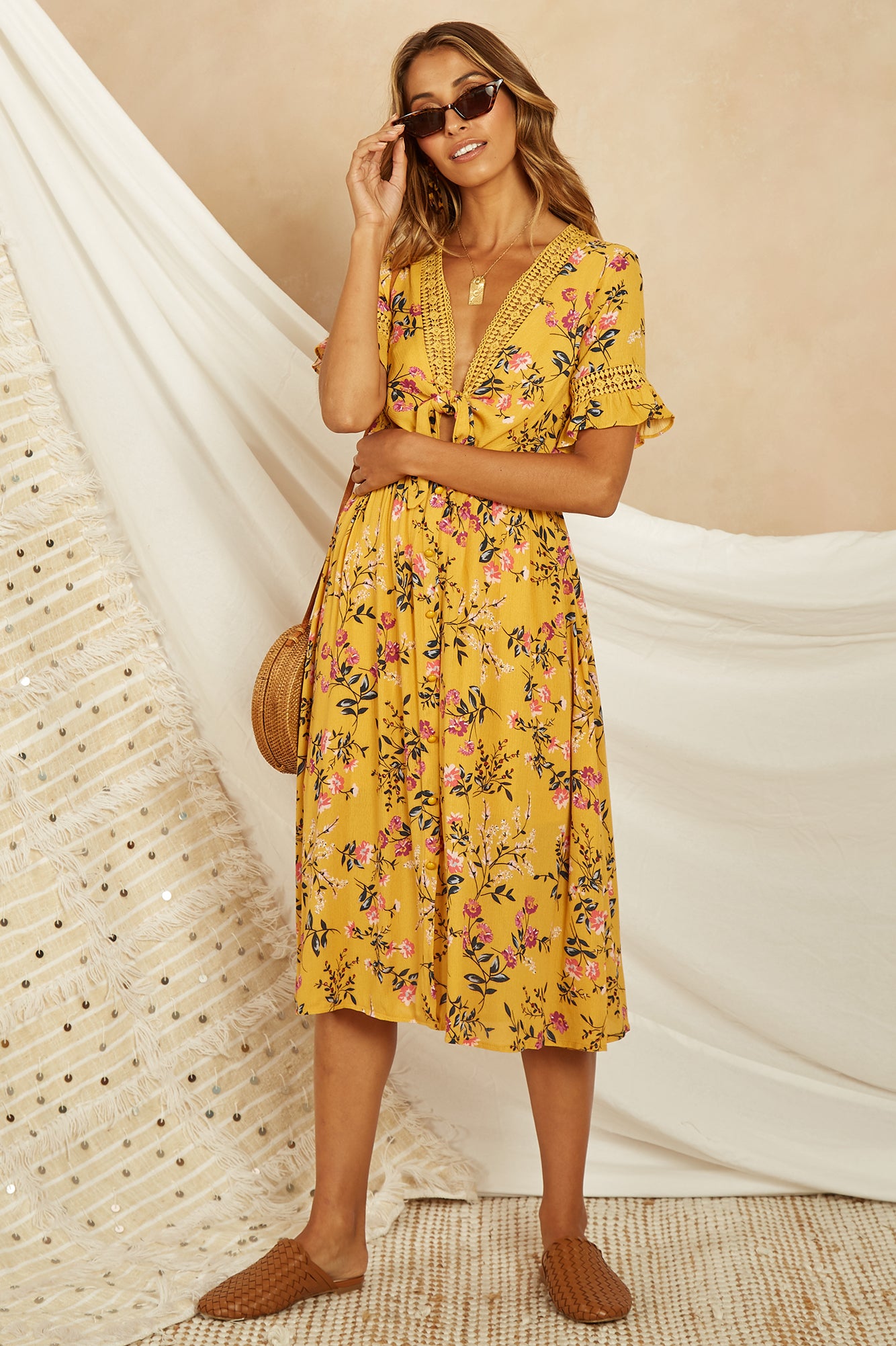 Ashler Hills Midi Dress Mustard-Roy Dress