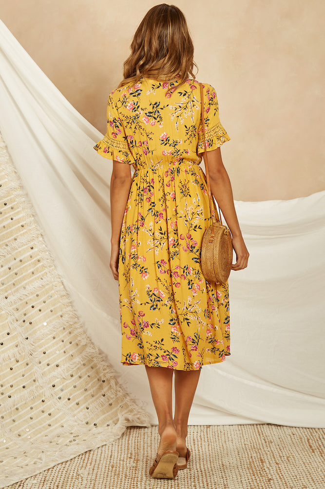 Ashler Hills Midi Dress Mustard-Roy Dress