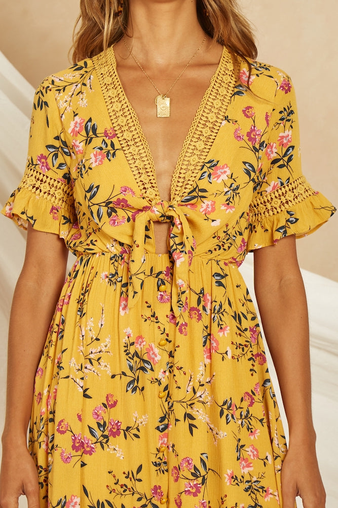 Ashler Hills Midi Dress Mustard-Roy Dress