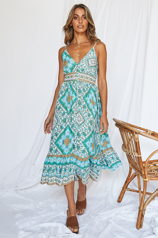 Adella Midi Dress Aqua-Roy Dress