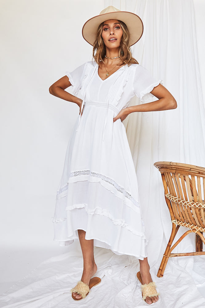 Mystery Of Love Midi Dress White-Roy Dress