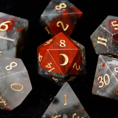 Red Natural Bloodstone D&D Dice Set – Sharp Edge Gemstone RPG Dice