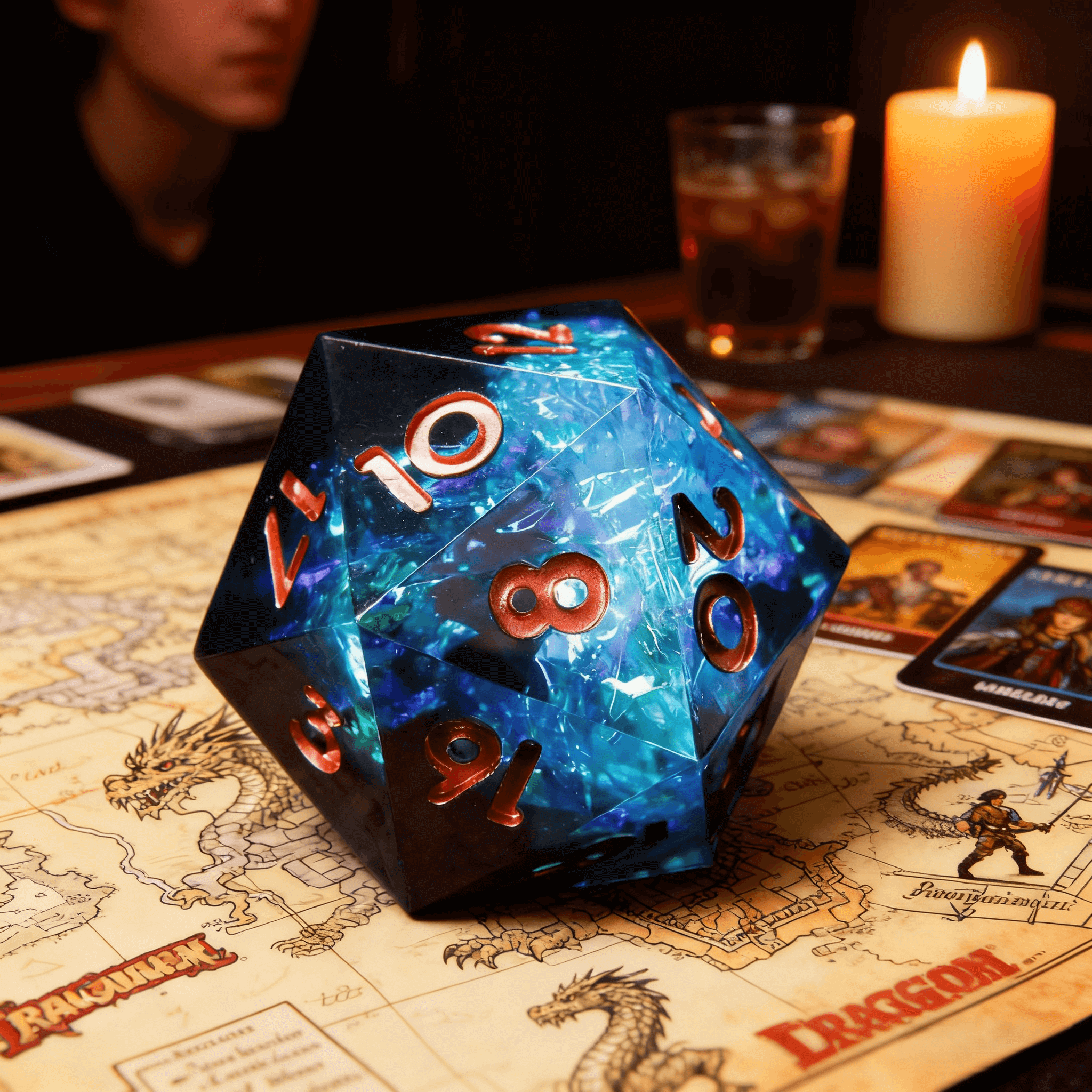 Blue Lightning DND Dice Set – Sharp Polyhedral Resin Dice, Birthday Gift for Boyfriend