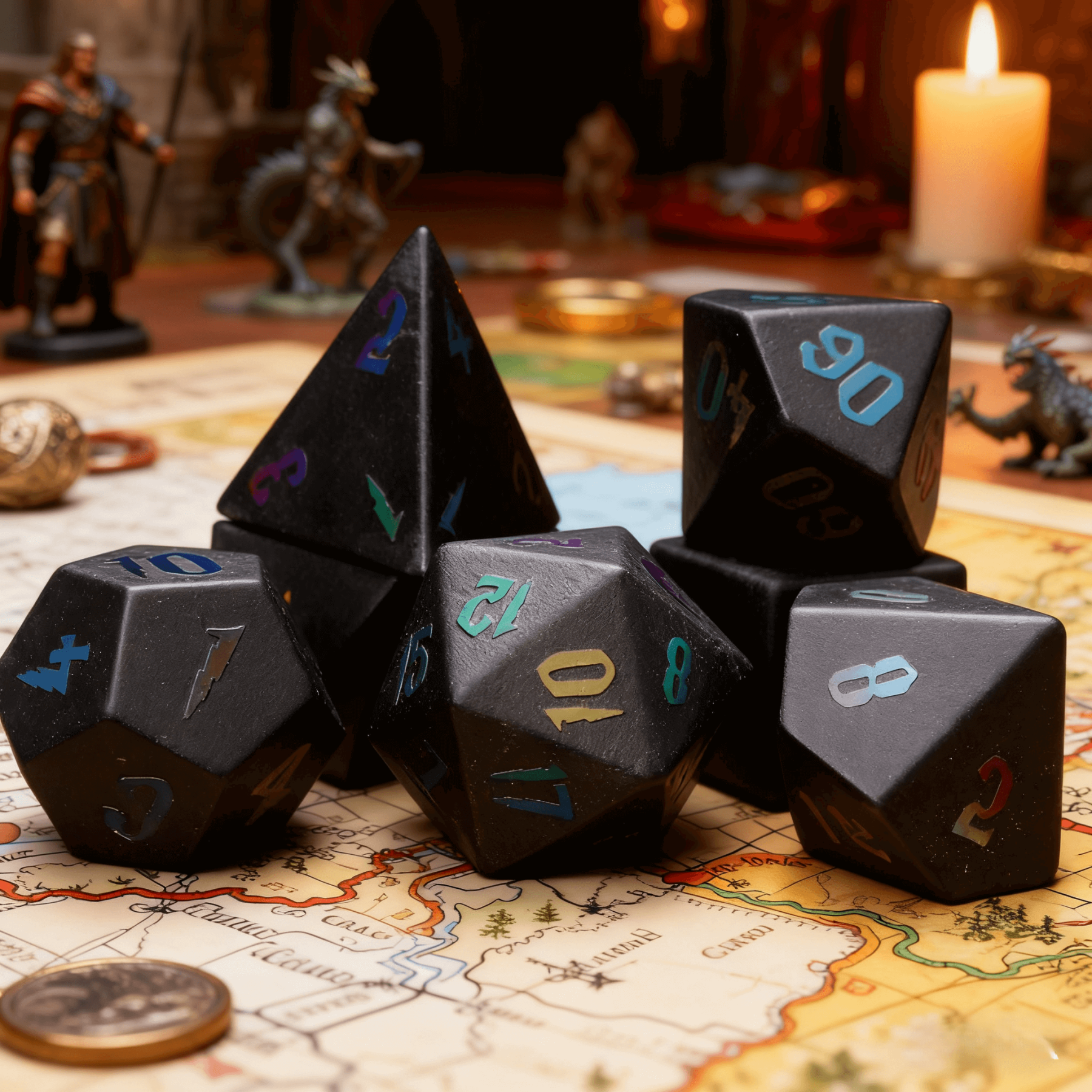 Black Obsidian DND Dice Set – Matte Sharp Edge Polyhedral Dice for D&D RPG