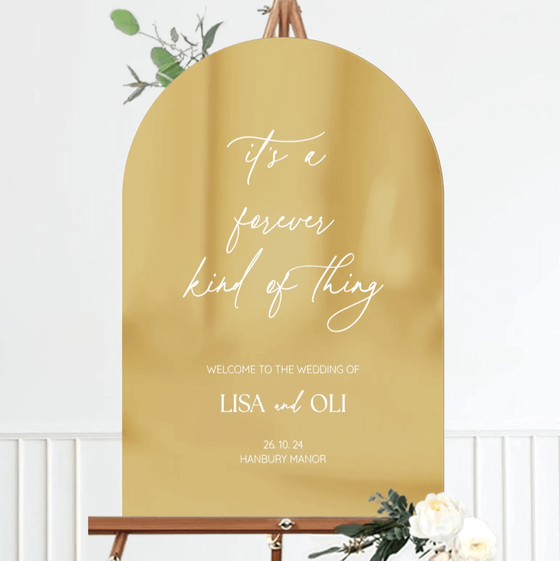 Custom Welcome Sign - Elegant Acrylic Mirror with Gold Accent, Perfect for Weddings & Events