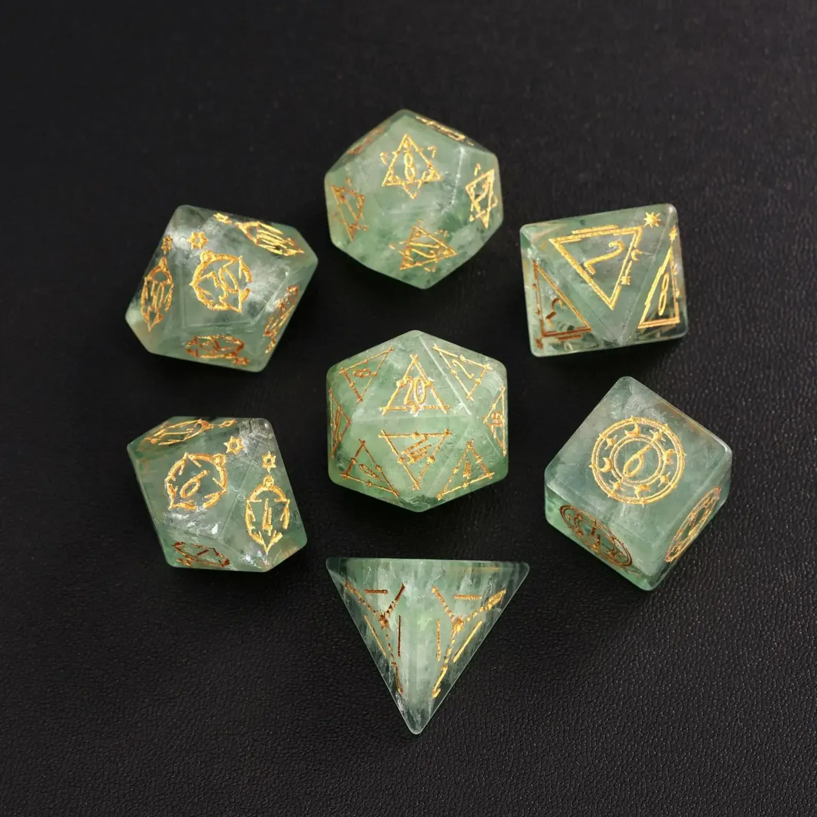 Green Fluorite DND Dice Set, Dungeons and Dragons Polyhedral RPG Gemstone Dice Set