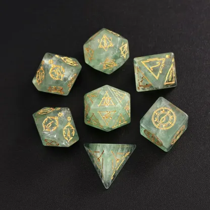 Green Fluorite DND Dice Set, Dungeons and Dragons Polyhedral RPG Gemstone Dice Set