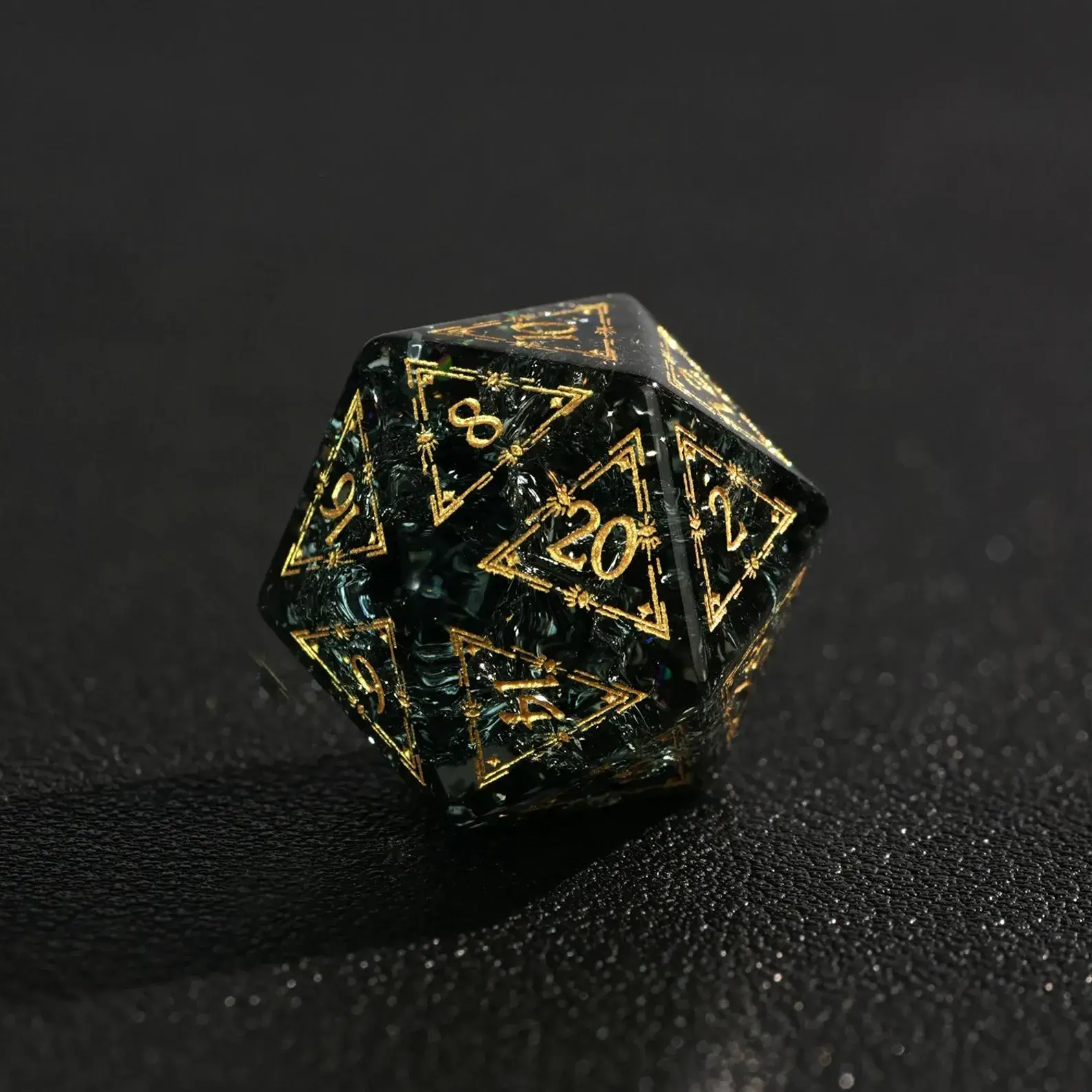 Black Sparkle DND Dice Set – Handcrafted Matte Black Gemstone Polyhedral Dice
