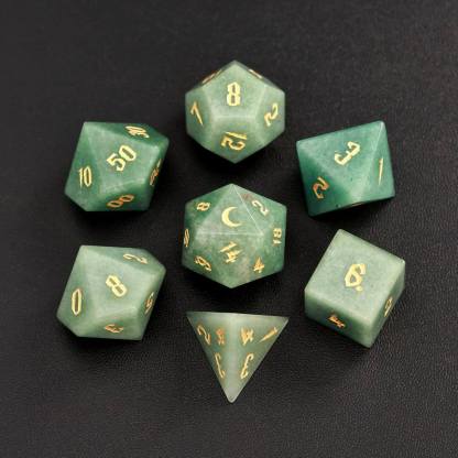 Green Jade DND Dice Set – Handcrafted Aventurine Sharp-Edge Polyhedral Dice