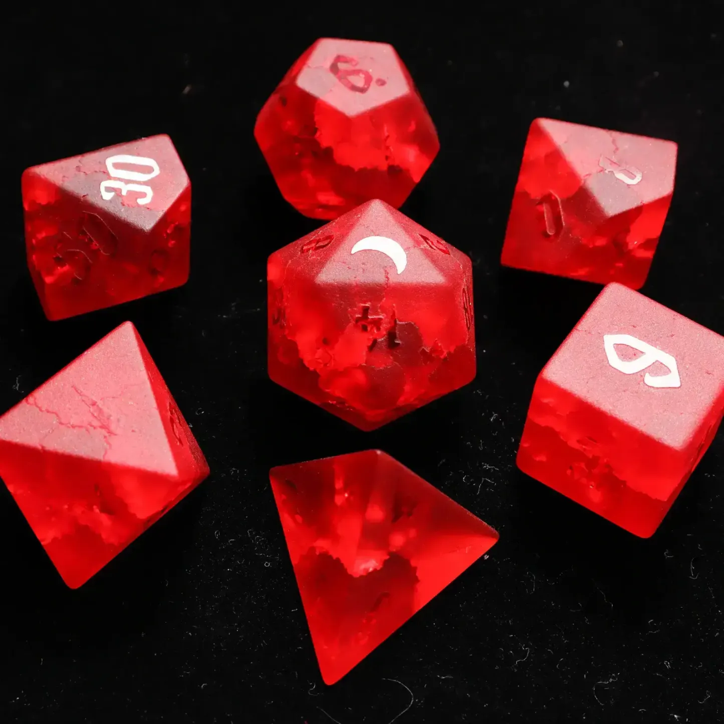 Red Glass Sharp Edge D&D Dice Set, Dungeons and Dragons Polyhedral RPG Gemstone Dice Set
