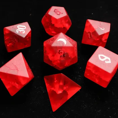 Red Glass Sharp Edge D&D Dice Set, Dungeons and Dragons Polyhedral RPG Gemstone Dice Set