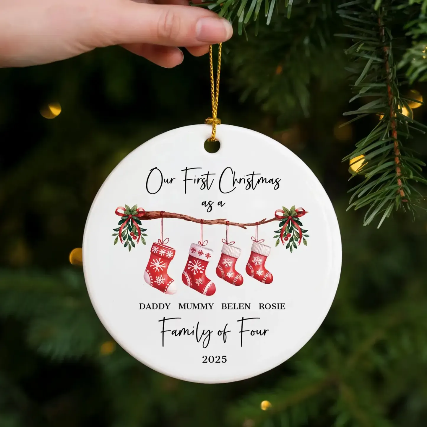 Personalised First Christmas as a Family of 4 Ornament