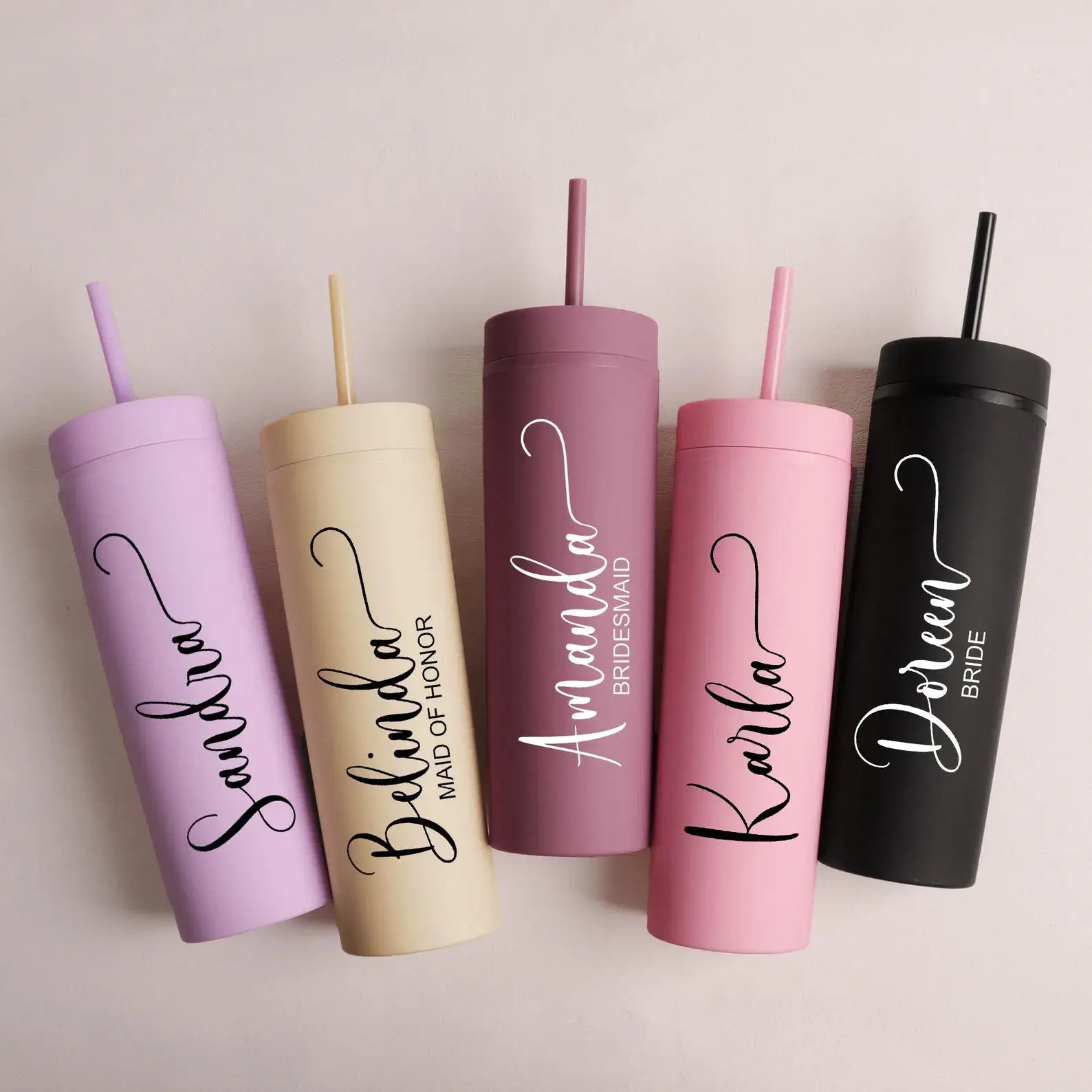 Personalized Skinny 16oz Tumbler with Straw – Bridesmaid Gift Idea