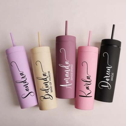 Personalized Skinny 16oz Tumbler with Straw – Bridesmaid Gift Idea