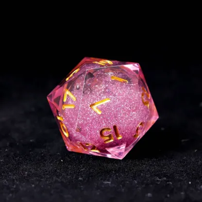 Pink Liquid Core DND Dice Set – Sharp D6 & D20, Birthday Gift for D&D Players