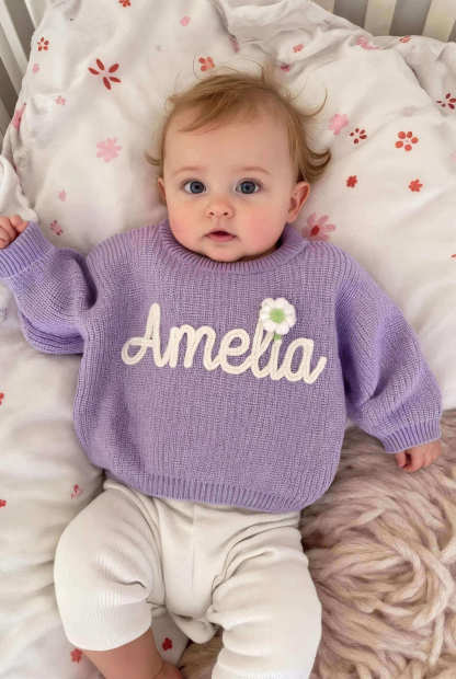 Custom Embroidered Baby Name Sweater – Light & Soft Personalized Gift