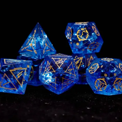 Blue Glass D&D Dice Set – Gemstone Style Polyhedral RPG Dice, Perfect Birthday Gift for Him/Her