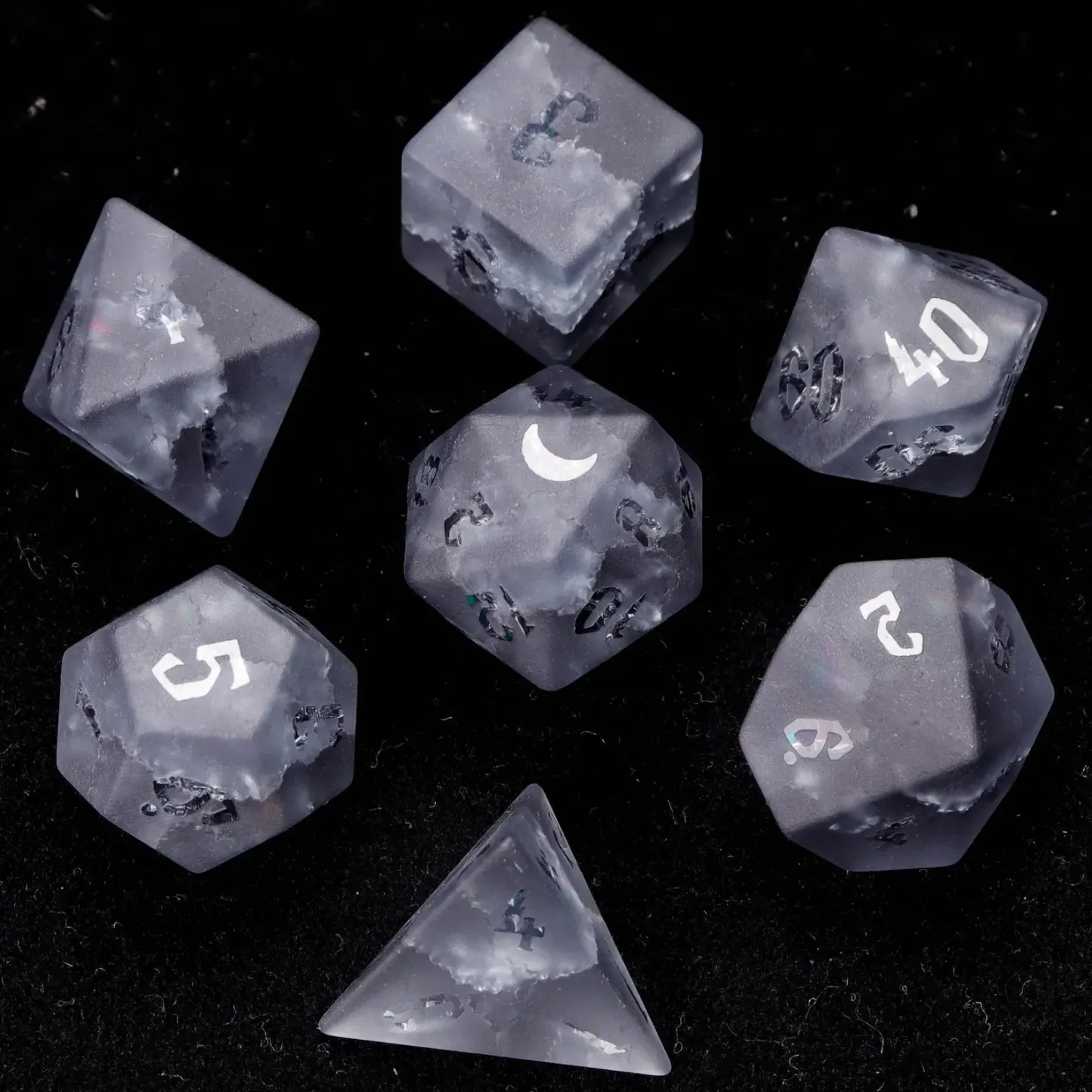 Black Sparkle D&D Gem Dice Set – Matte Black, Sharp Edge, Perfect RPG Gift for Boyfriend