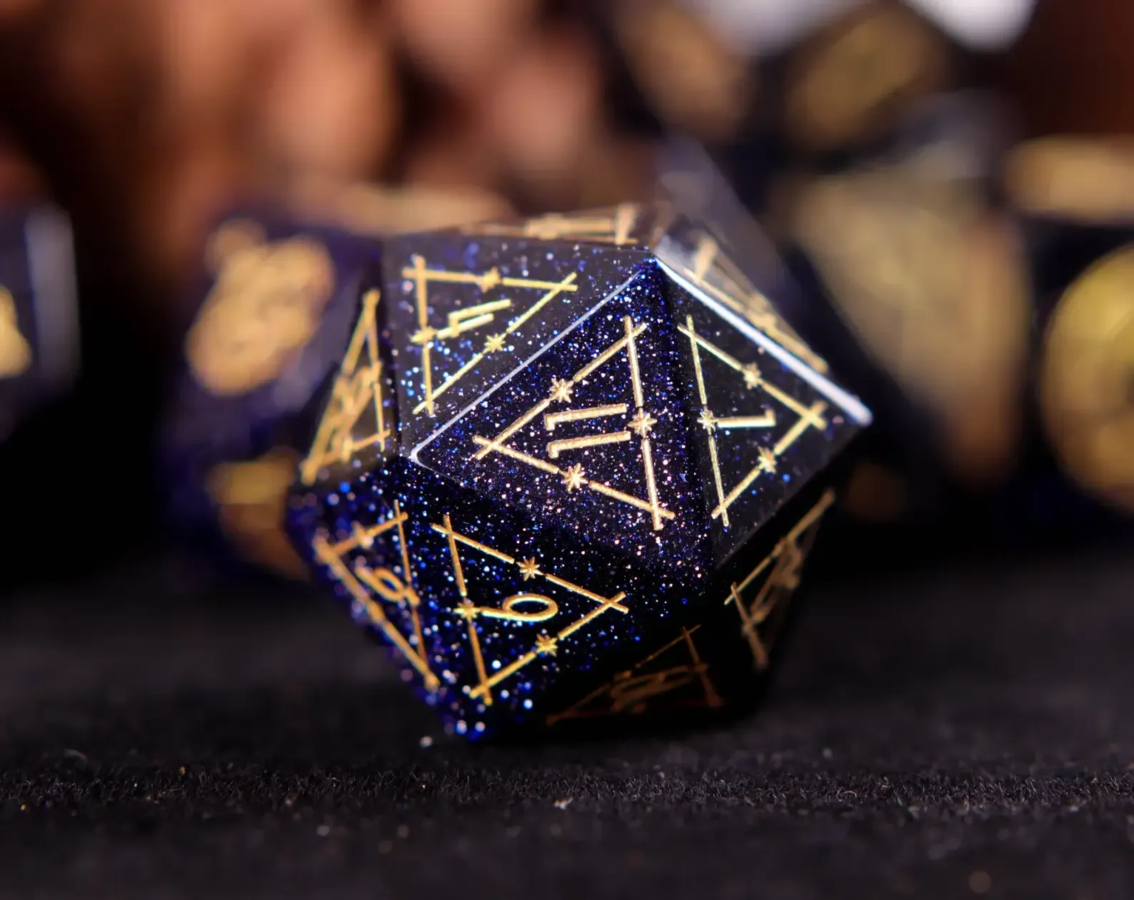Engraved Dark Blue D&D Dice Set – Handmade Sandstone Gem, RPG Gift for Birthday