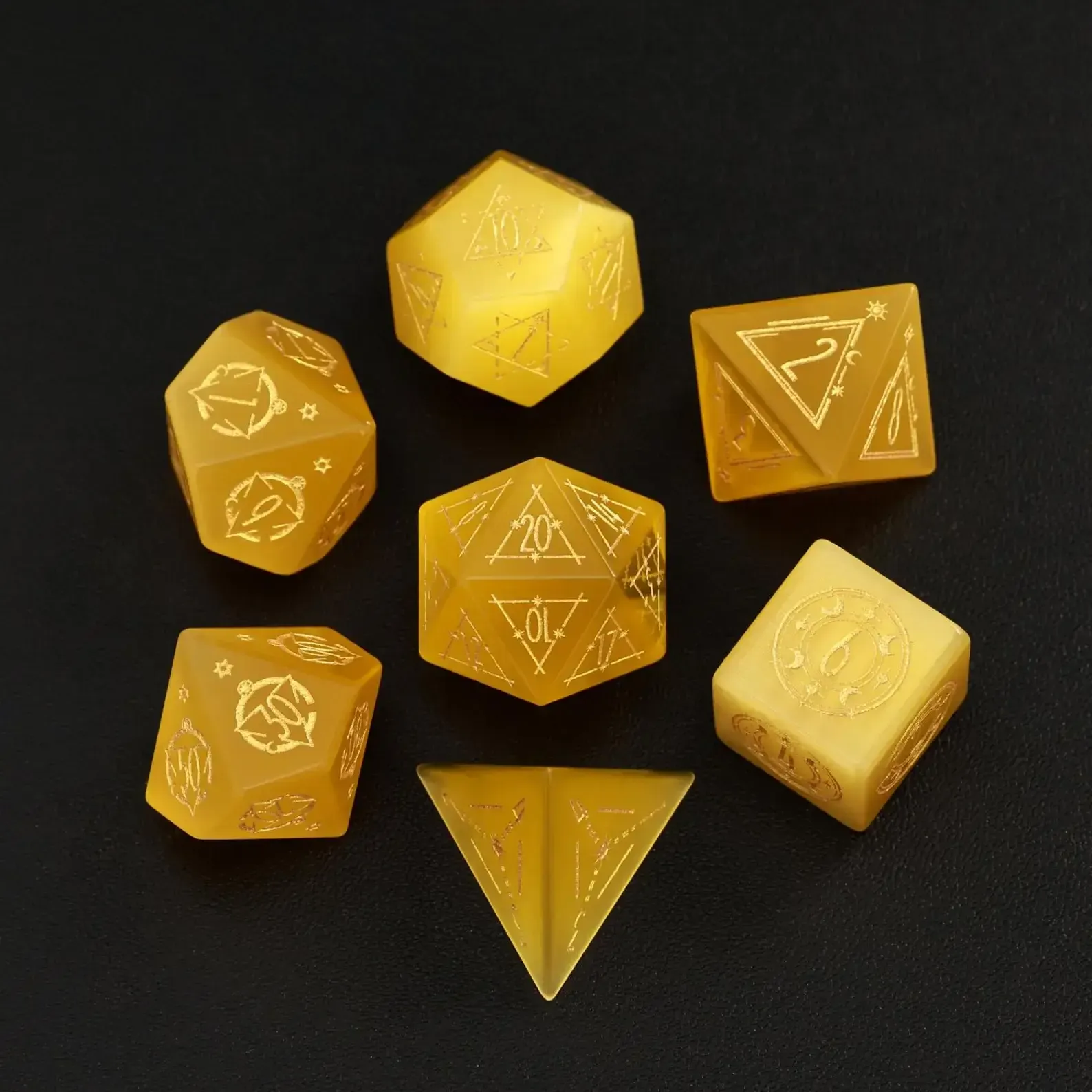 Yellow Cat Dice Set – Handcrafted DND Polyhedral Dice