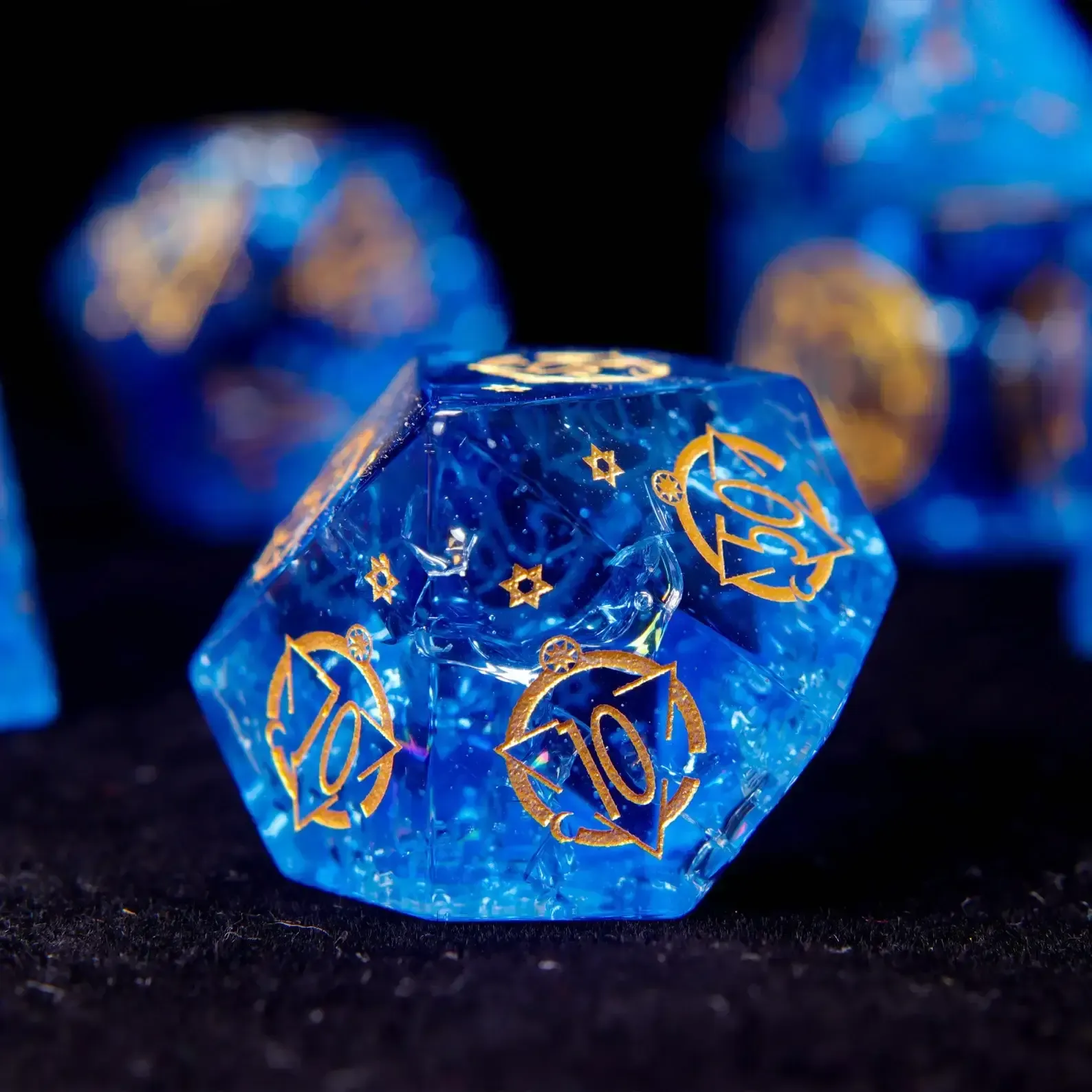 Blue Glass D&D Dice Set – Gemstone Style Polyhedral RPG Dice, Perfect Birthday Gift for Him/Her