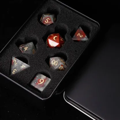 Red Natural Bloodstone D&D Dice Set – Sharp Edge Gemstone RPG Dice