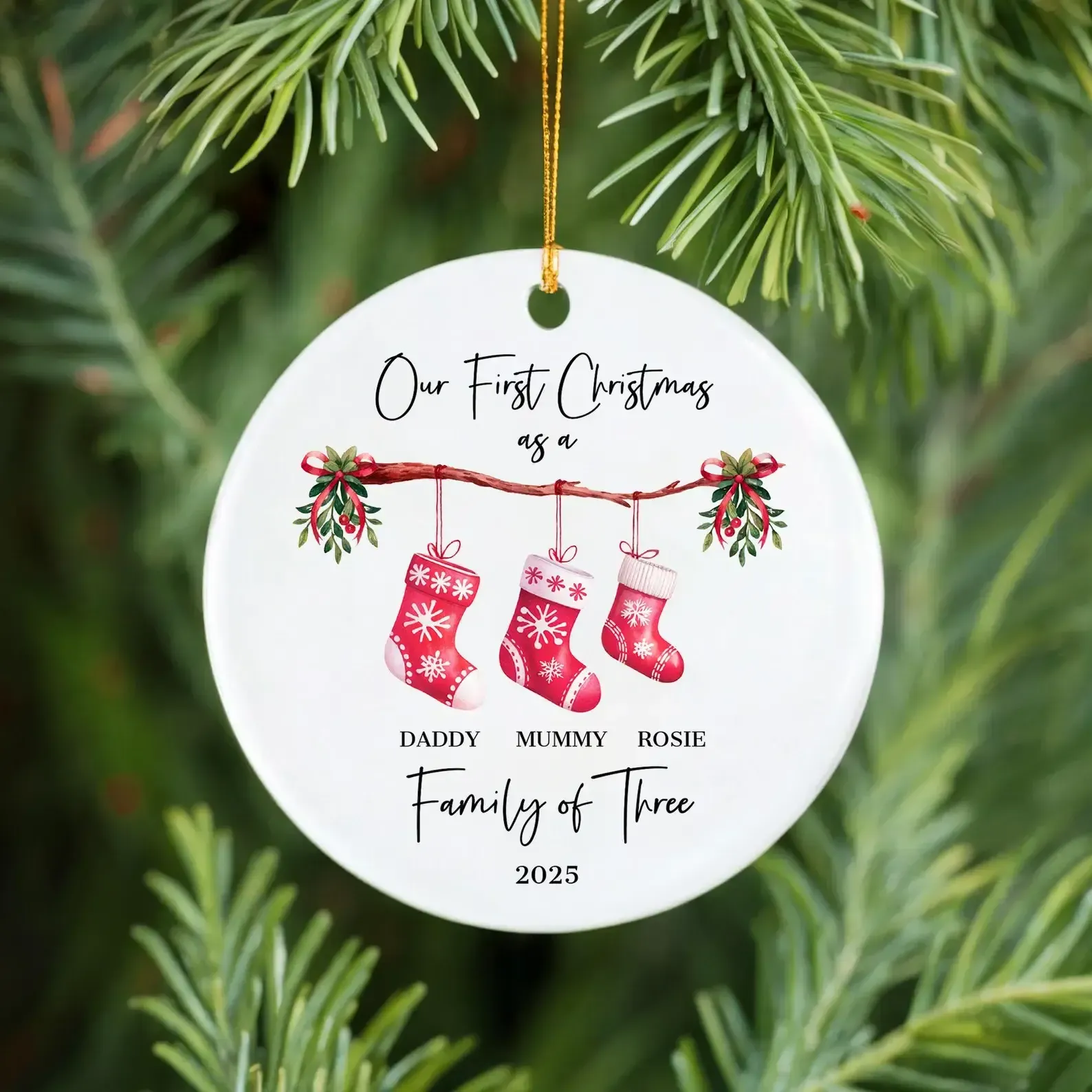 Personalised First Christmas as a Family of 3 Ornament