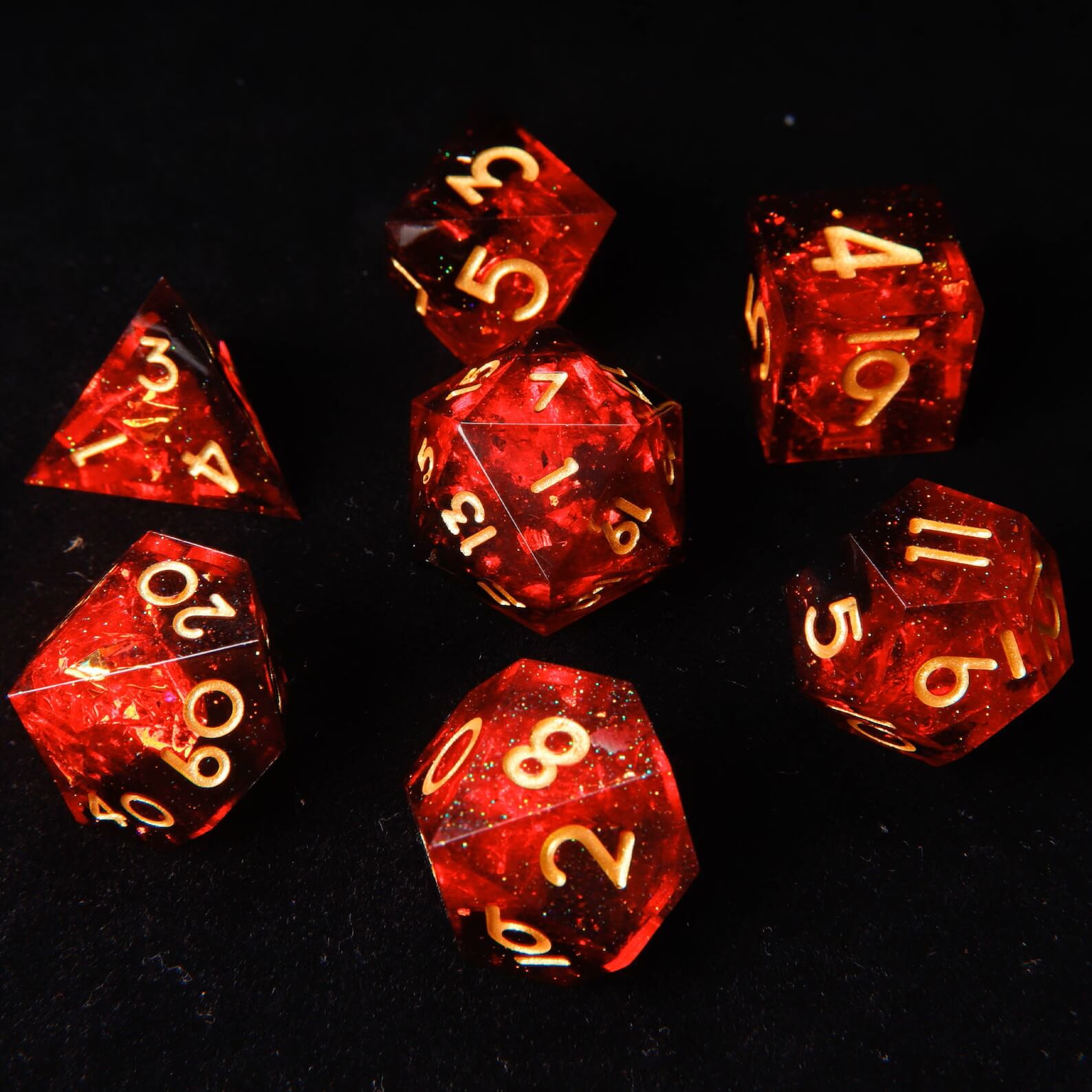 Fiery Red Sharp Edges Dungeons & Dragons Polyhedron RPG Dice Set DND