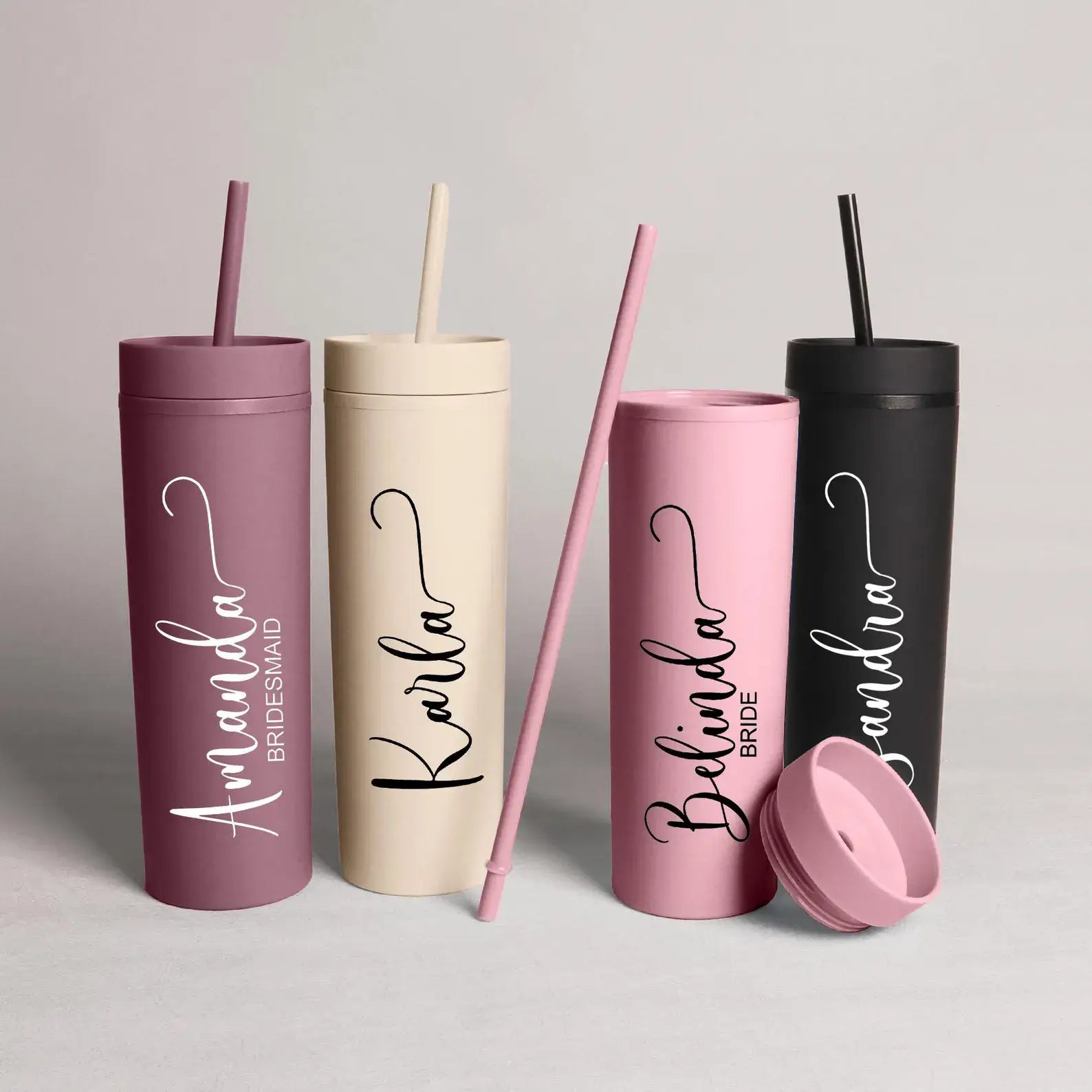 Personalized Skinny 16oz Tumbler with Straw – Bridesmaid Gift Idea