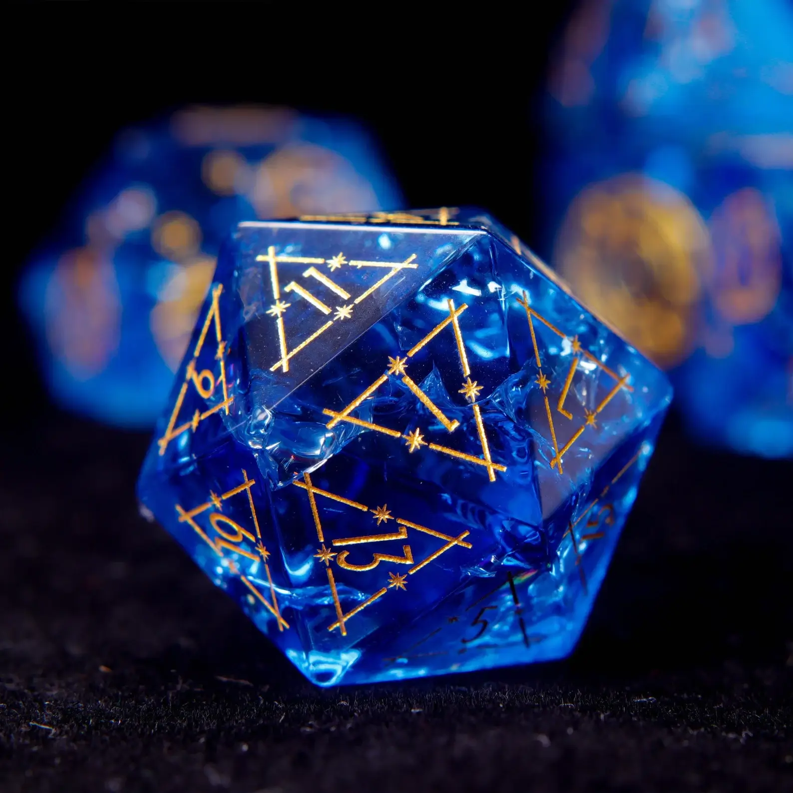 Blue Glass D&D Dice Set – Gemstone Style Polyhedral RPG Dice, Perfect Birthday Gift for Him/Her