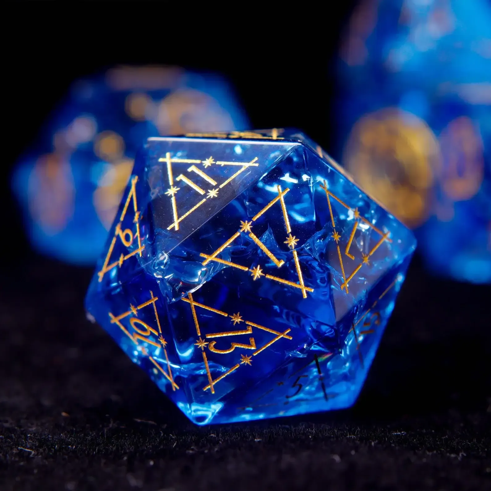 Blue Glass D&D Dice Set – Gemstone Style Polyhedral RPG Dice, Perfect Birthday Gift for Him/Her
