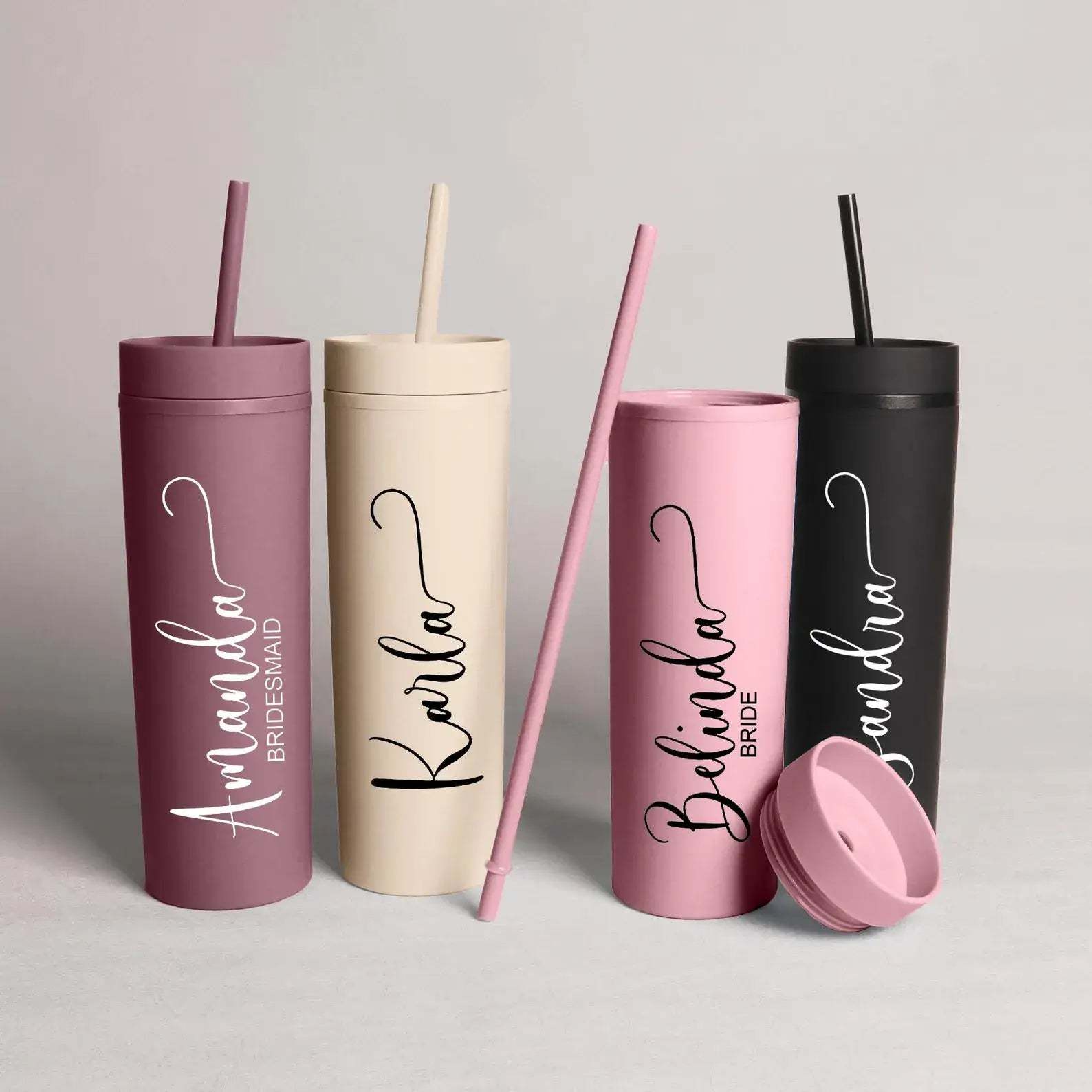 Personalized Skinny 16oz Tumbler with Straw – Bridesmaid Gift Idea