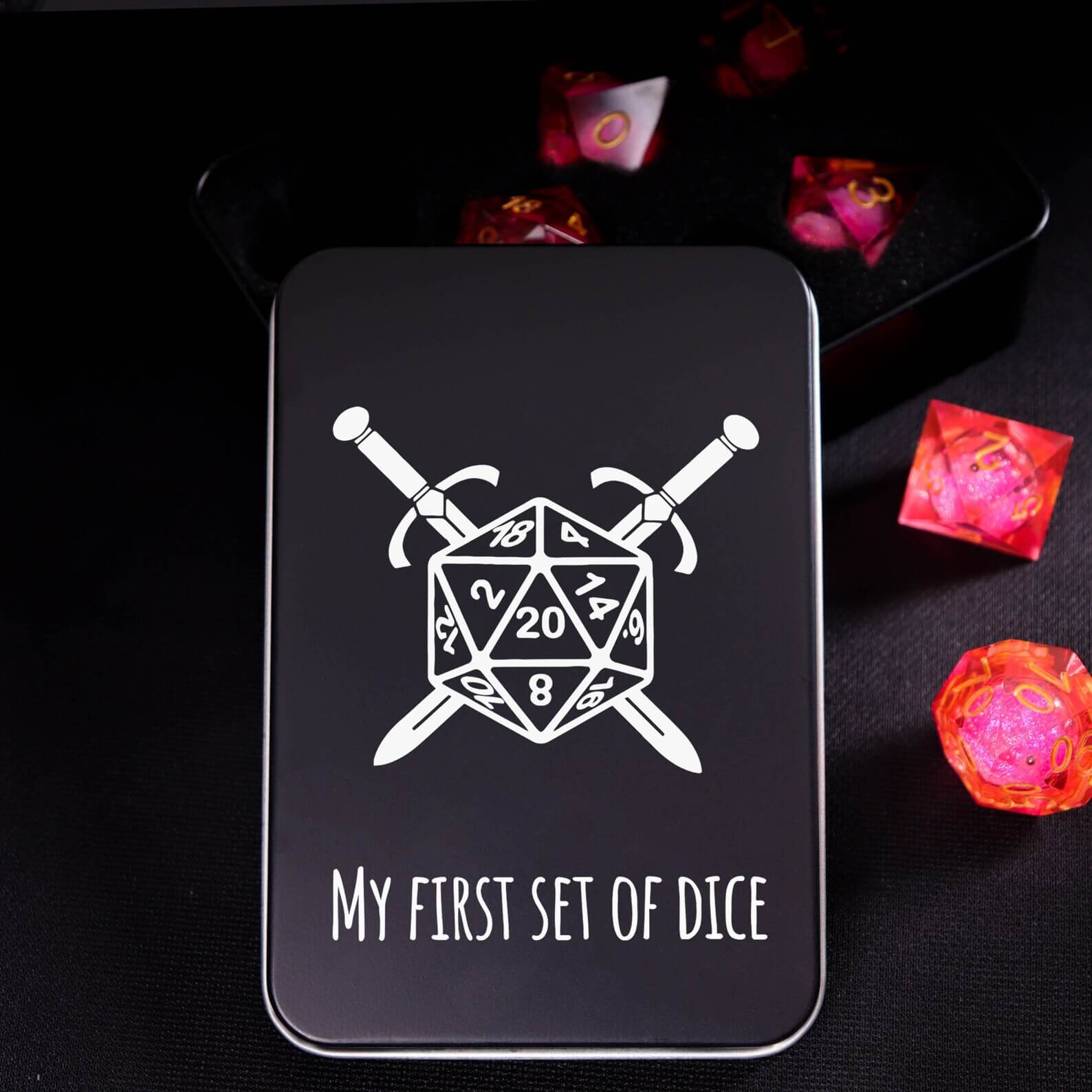 Personalized D&D Dice Set – Engraved Box, Sharp Edge Resin Polyhedral RPG Dice, Perfect Birthday Gift