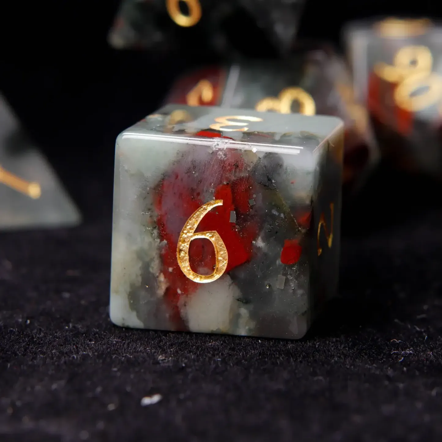 Red Natural Bloodstone D&D Dice Set – Sharp Edge Gemstone RPG Dice
