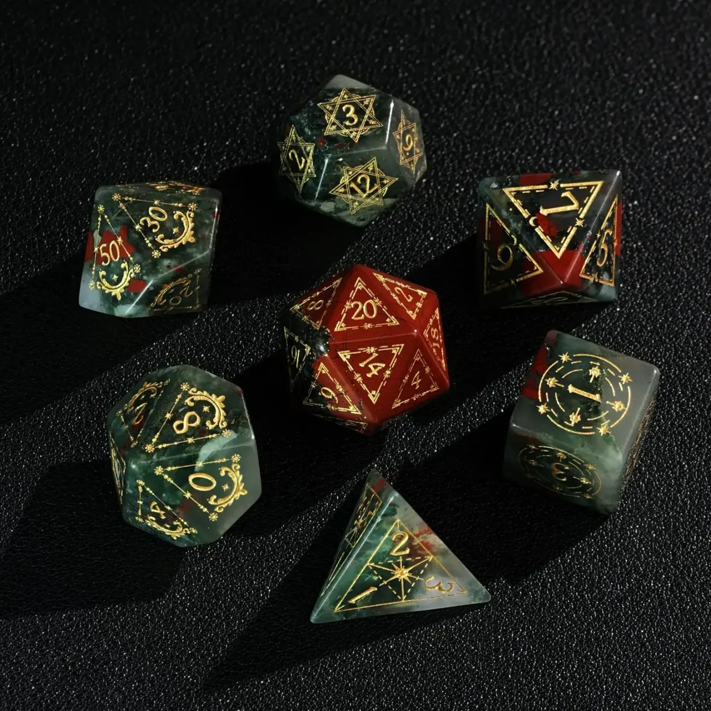 Red Natural Bloodstone Dungeons & Dragons Polyhedron RPG Gem Dice Set