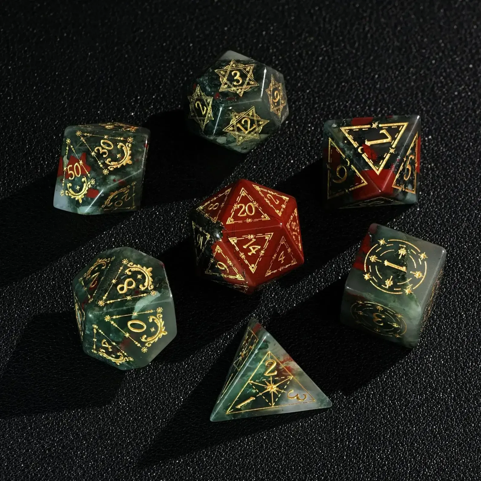 Red Natural Bloodstone Dungeons & Dragons Polyhedron RPG Gem Dice Set