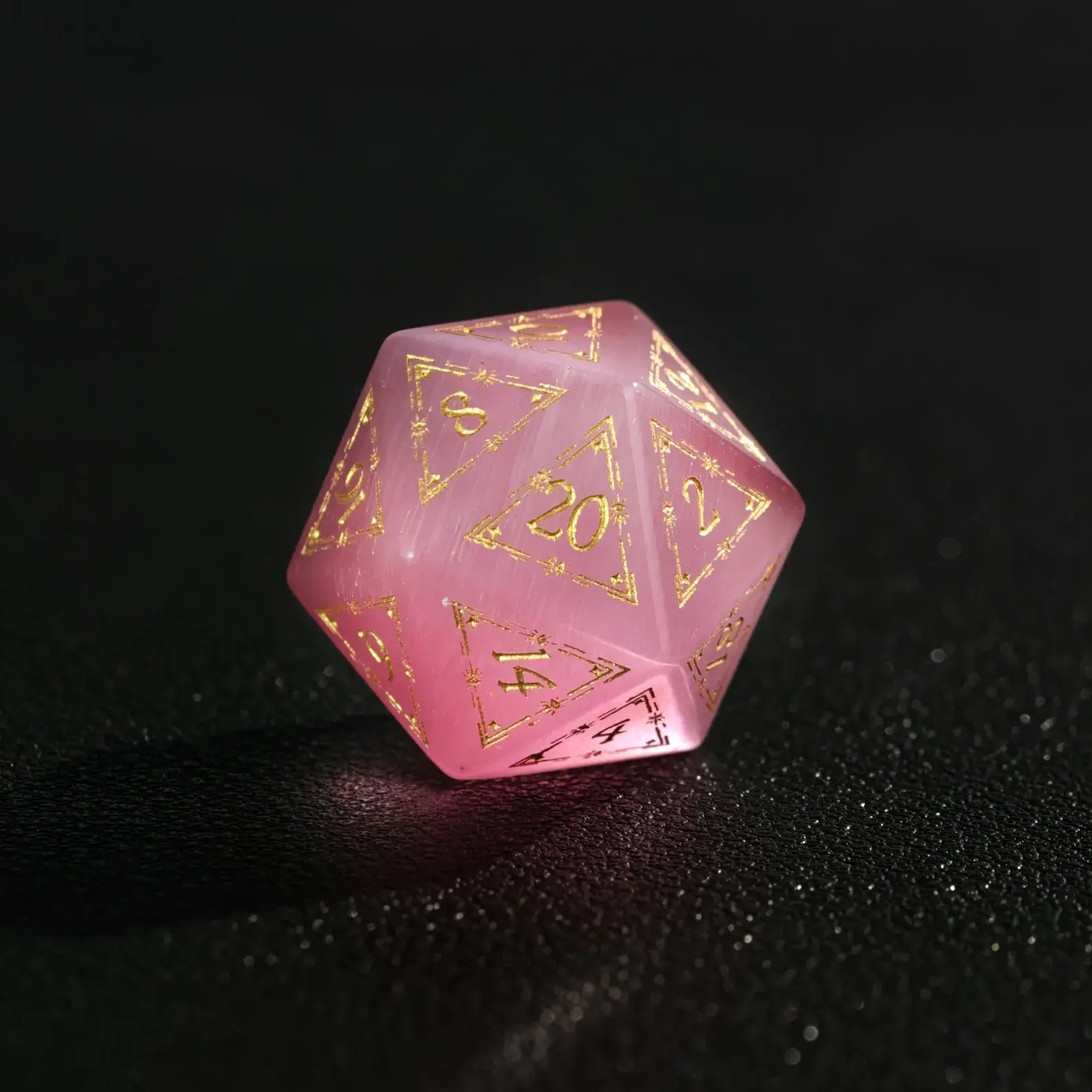 Pink Cat's Eye DND Dice Set – Hand-Carved Gemstone Polyhedral Dice for RPG