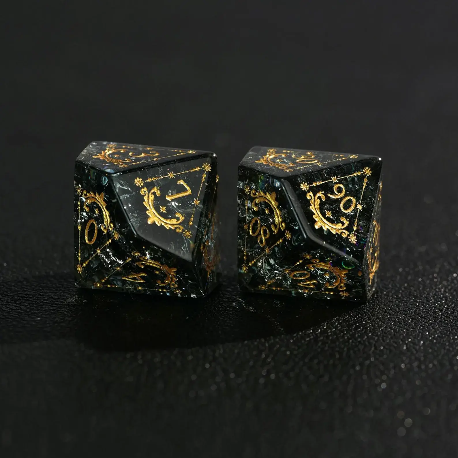Black Sparkle DND Dice Set – Handcrafted Matte Black Gemstone Polyhedral Dice
