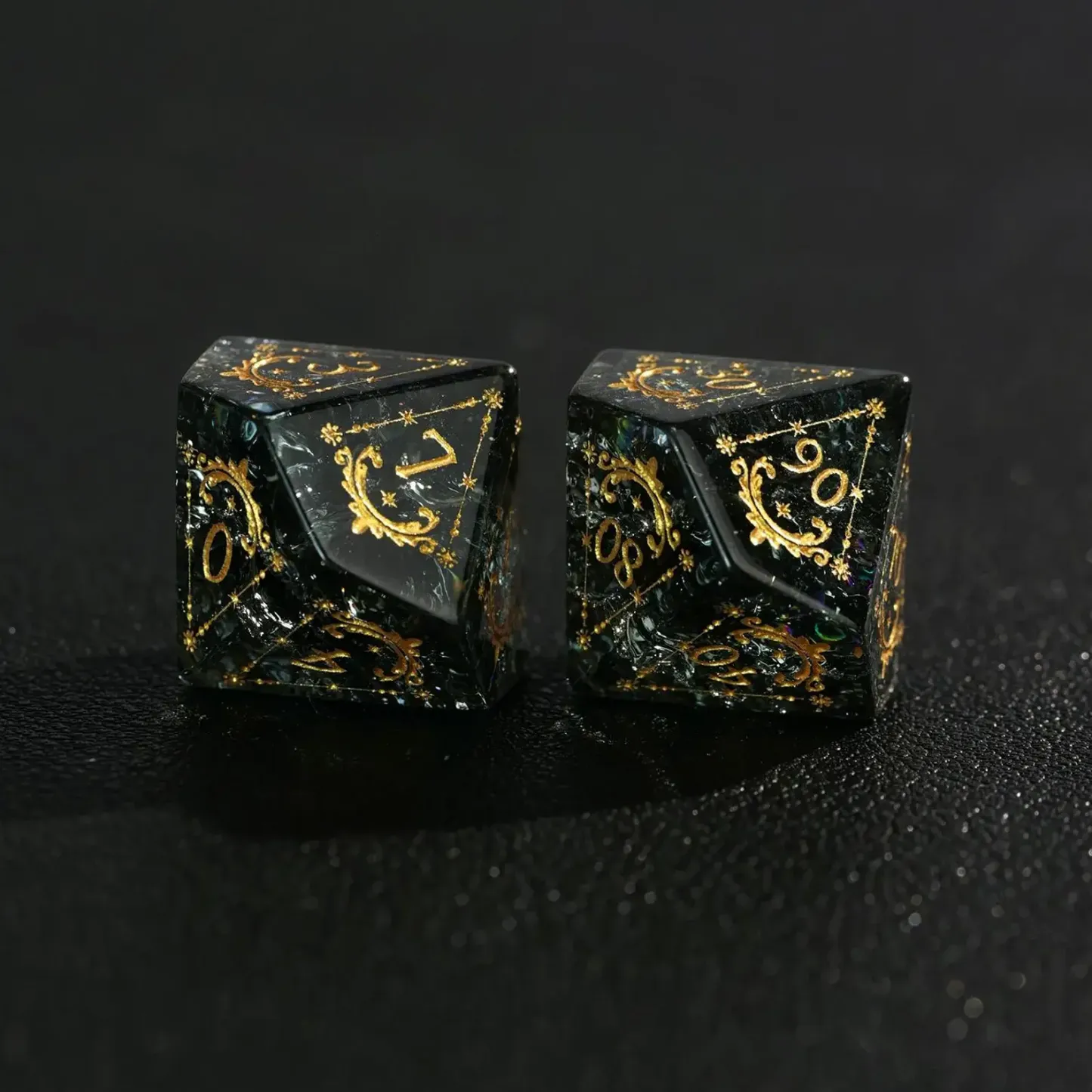 Black Sparkle DND Dice Set – Handcrafted Matte Black Gemstone Polyhedral Dice