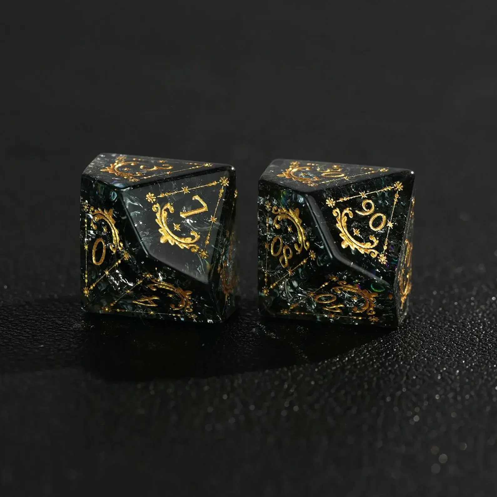 Black Sparkle DND Dice Set – Handcrafted Matte Black Gemstone Polyhedral Dice