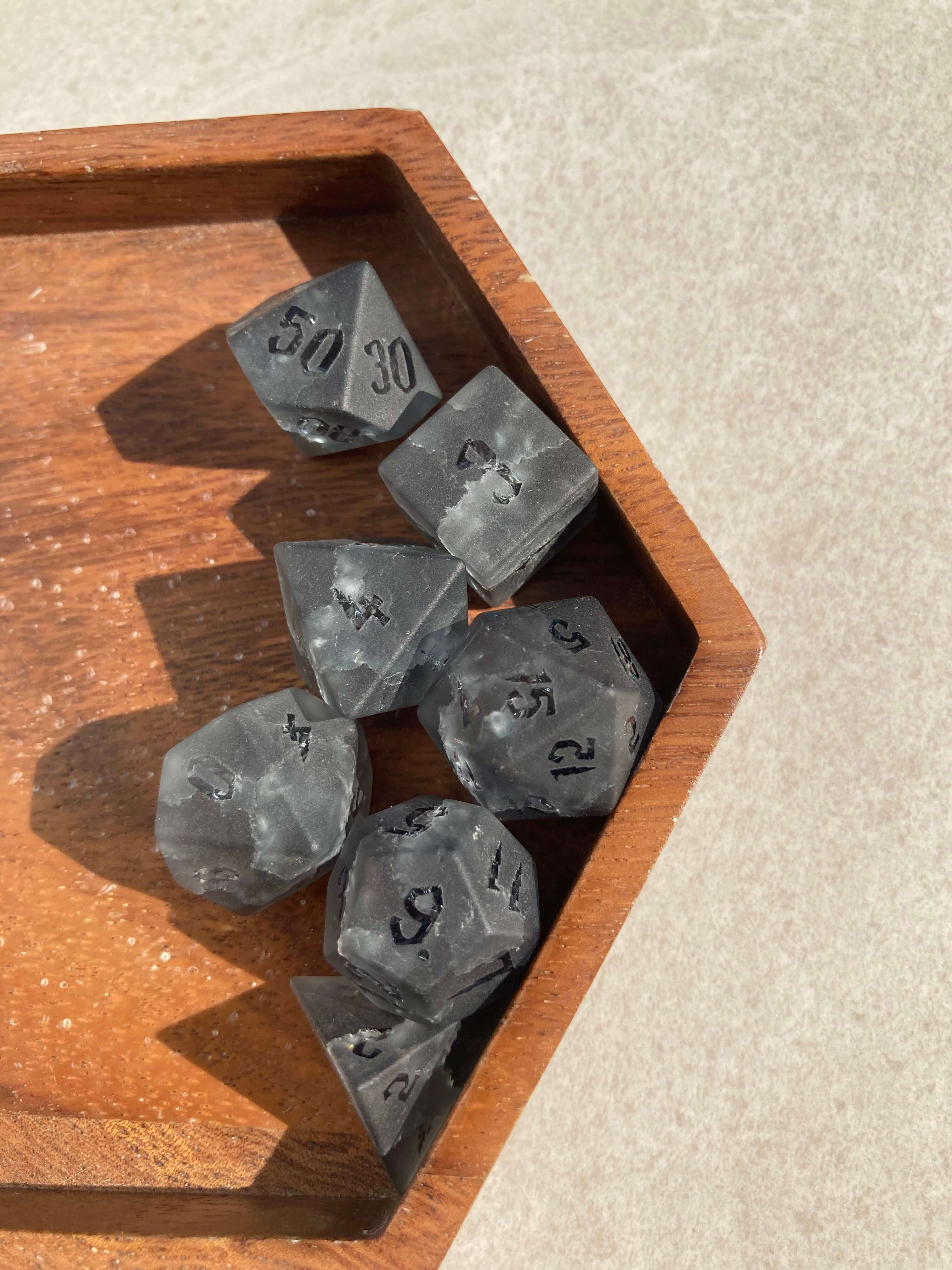 Black Sparkle D&D Gem Dice Set – Matte Black, Sharp Edge, Perfect RPG Gift for Boyfriend