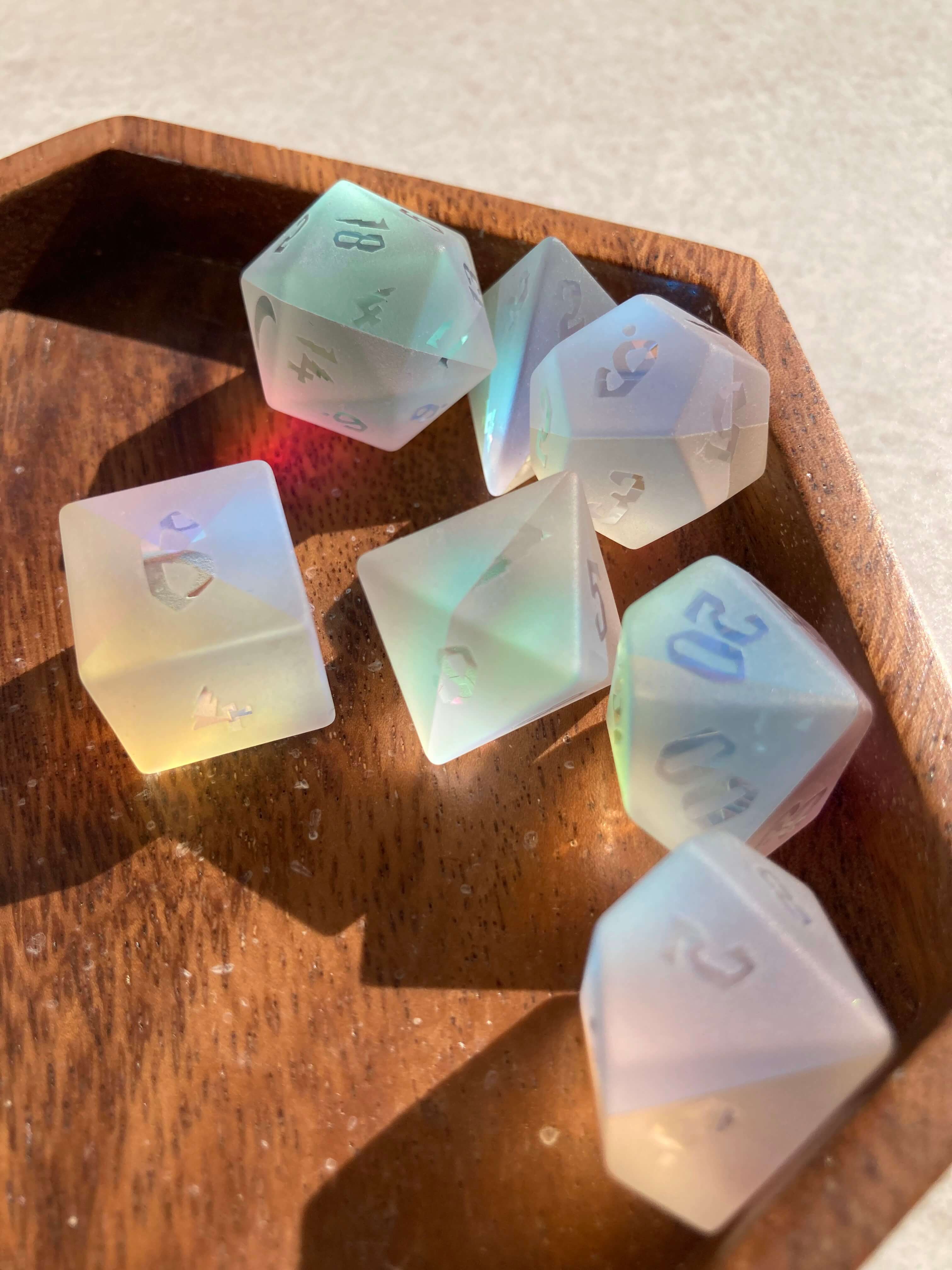 Rainbow Stained Glass DND Dice – Transparent Crystal-Like Dice for Collectors & Gamers