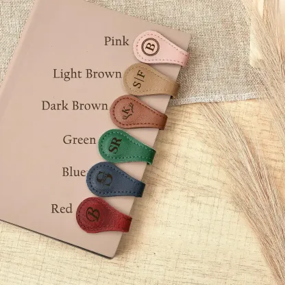 Personalized Leather Magnetic Bookmark – Initials/Name Gift for Men & Women