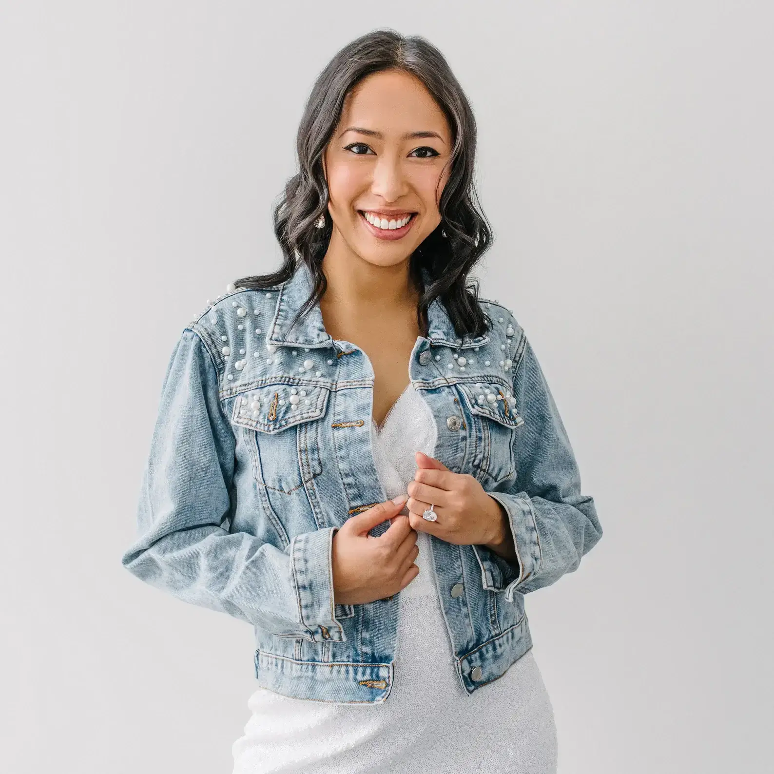 Embroidered Bride Denim Jacket – Custom Pearl Wedding Jacket