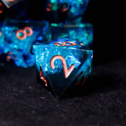 Blue Lightning DND Dice Set – Sharp Polyhedral Resin Dice, Birthday Gift for Boyfriend