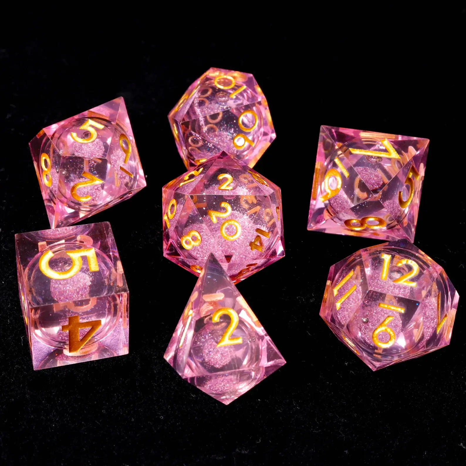 Pink Liquid Core DND Dice Set – Sharp D6 & D20, Birthday Gift for D&D Players
